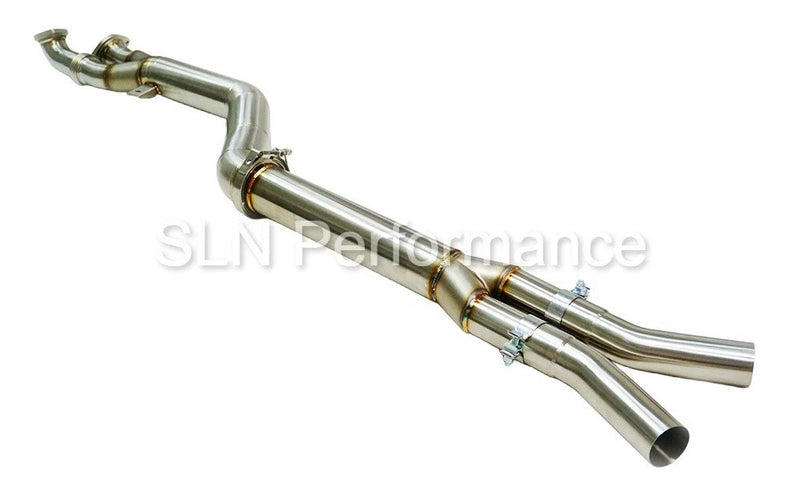 Load image into Gallery viewer, SLN 4" BMW S58 M3 G80 M4 G82 X3M X4M LCI Non-Resonated Stainless Steel Single Mid Pipe with Under-Brace
