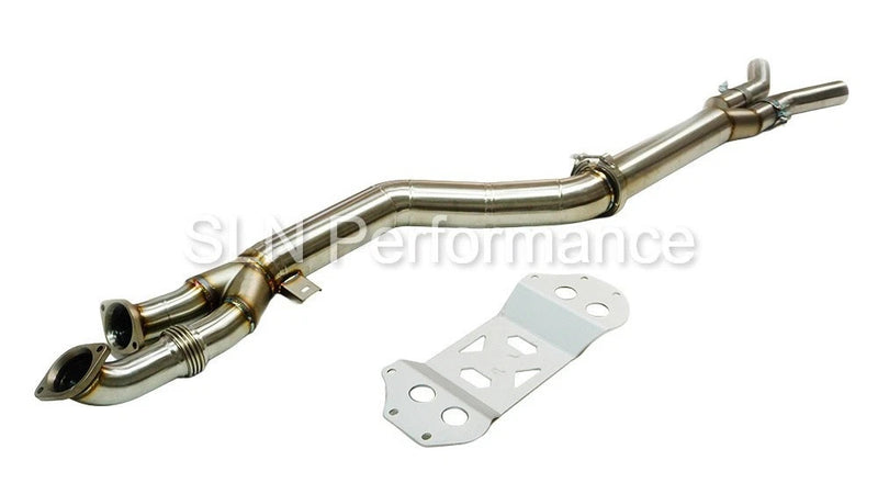 Load image into Gallery viewer, SLN 4" BMW S58 M3 G80 M4 G82 X3M X4M LCI Non-Resonated Stainless Steel Single Mid Pipe with Under-Brace
