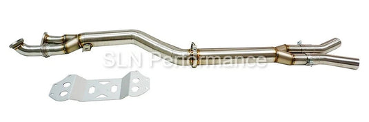 SLN 4" BMW S58 M3 G80 M4 G82 X3M X4M LCI Non-Resonated Stainless Steel Single Mid Pipe with Under-Brace